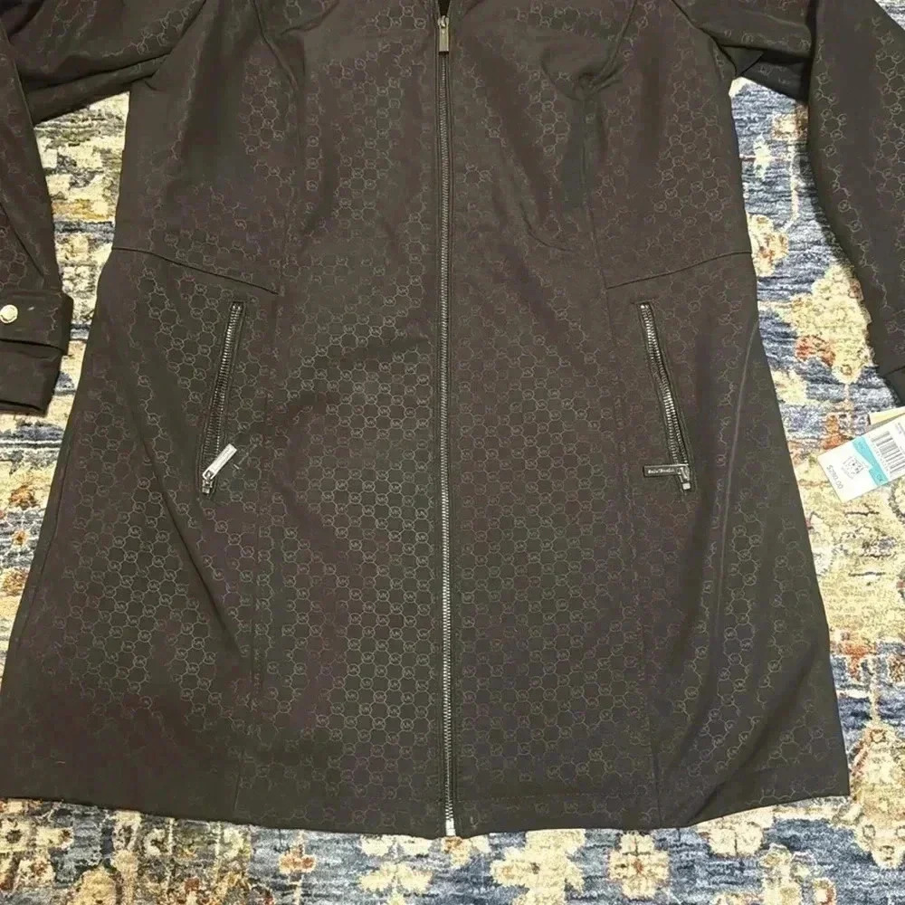 NWT $280 Michael Kors Designer Blk Signature Coat Trench Water Resistant Woven - Picture 6 of 16